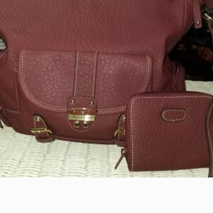 Fossil Red and Gold Backpack with Textured Elegance